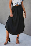 Shirred Waist Asymmetrical Hem Flared Skirt
