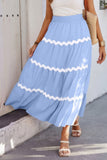Waves Patterned Pleated Skirt with Stretch Waistband