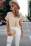 Lace Sleeve V-Neck Color Block Loose Fit Blouse