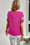 Floral Puff Sleeve Keyhole Neckline Top