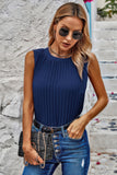 Pleated Round Neck Sleeveless Loose Fit Cami Top