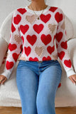 Heart-Adorned Pearl Beaded Knit Sweater
