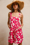 Floral Patterned Sleeveless Romper with Adjustable Straps