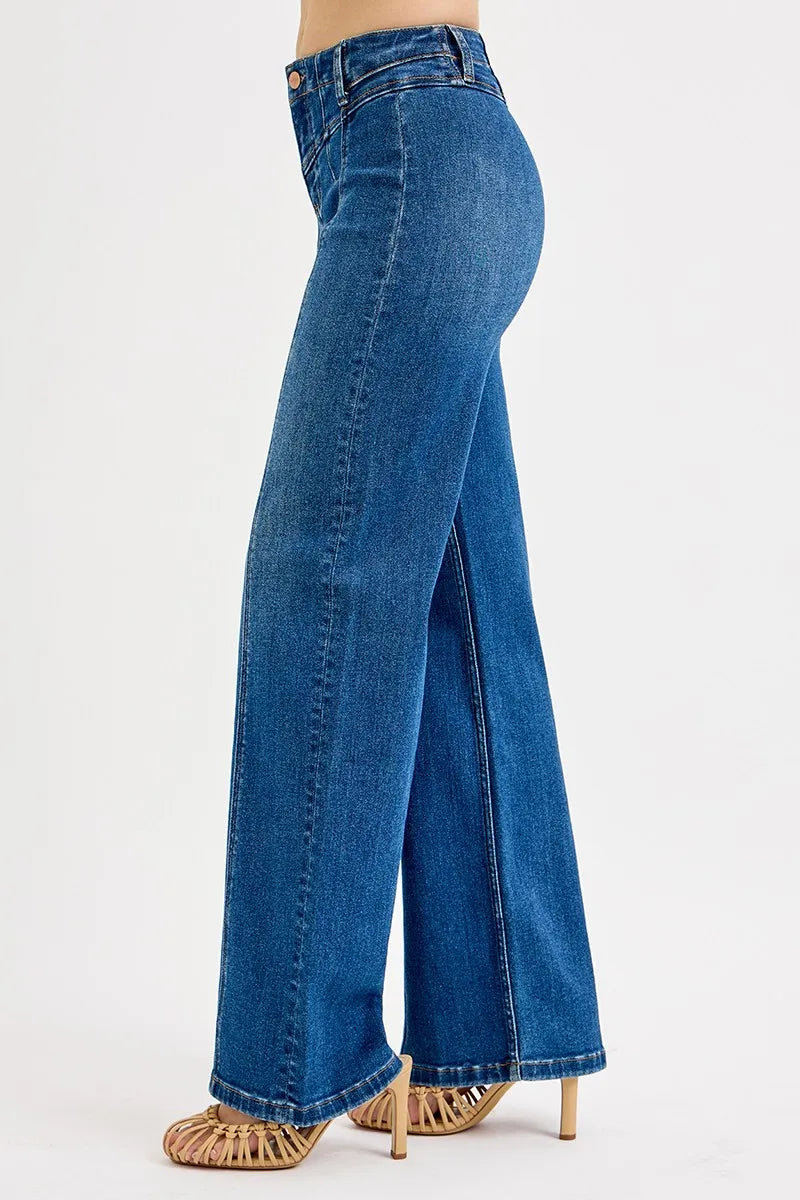 Front Seam High-Waist Denim Pants