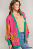Wild Pattern Open Front Sweater Cardigan