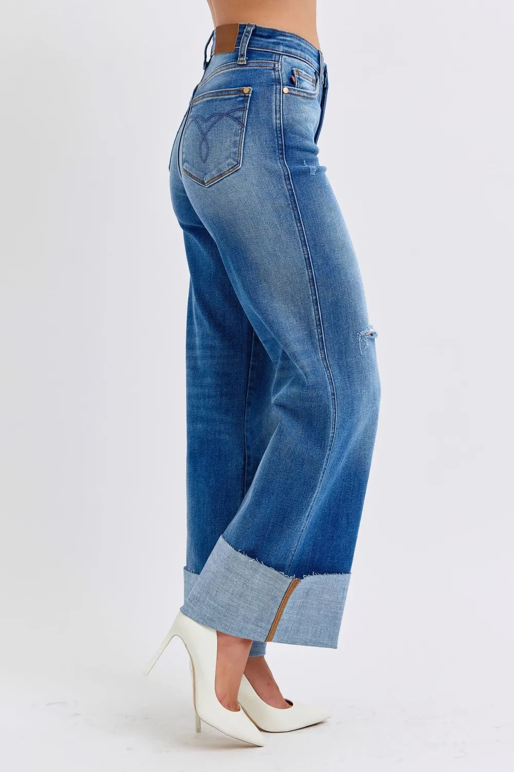 High Waist Wide Leg Jeans with Edgy Distressing
