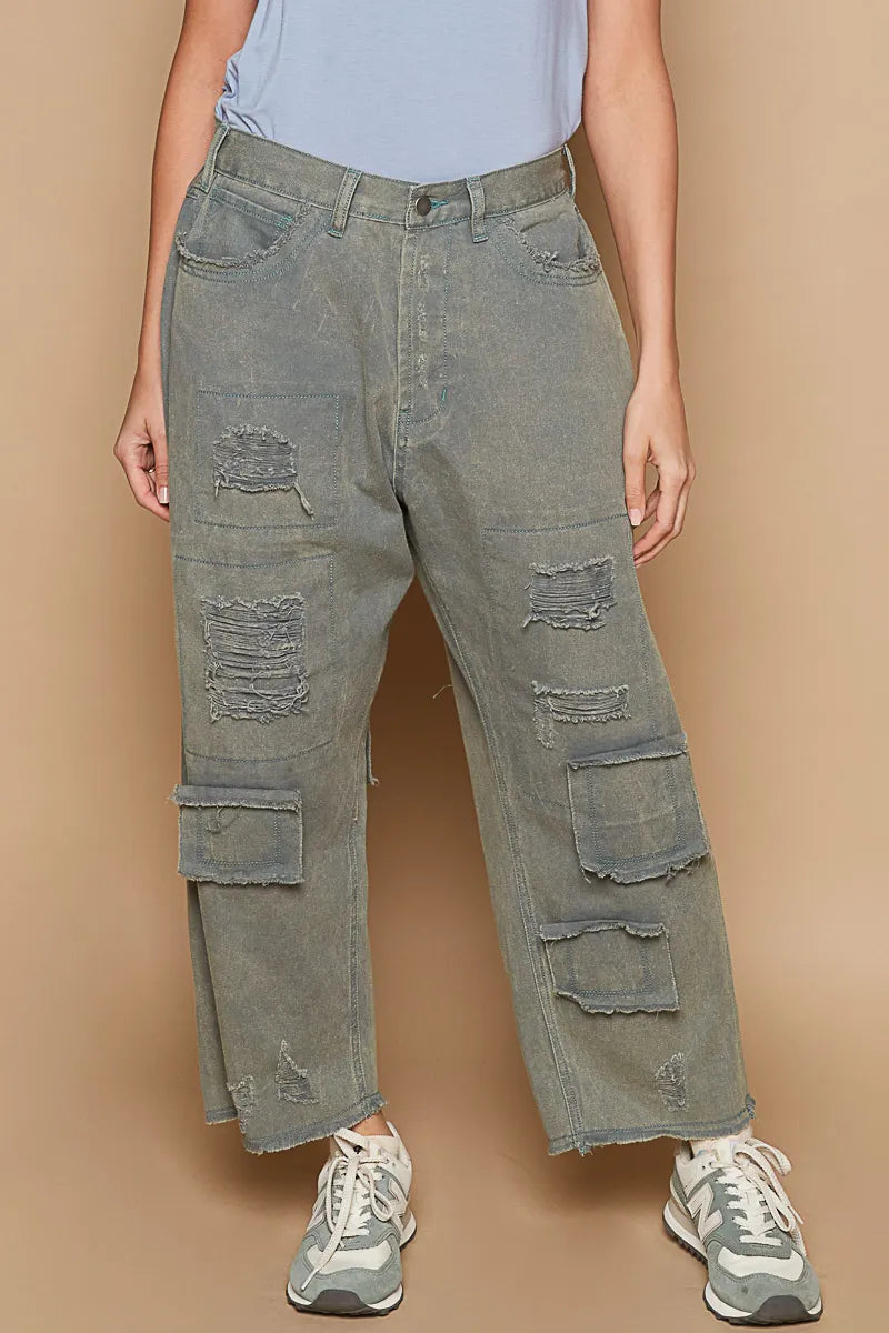 Vintage Wash Wide Leg Denim Jeans