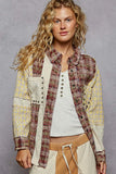 Patchwork Geometric Button-Up Long Sleeve Top