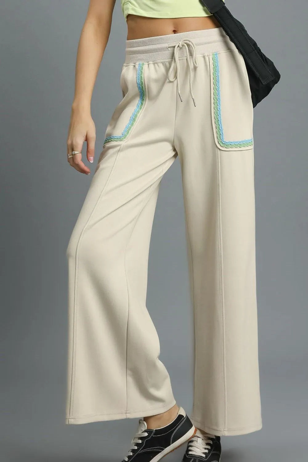 Drawstring Cargo Pants with Turquoise Accent Trim