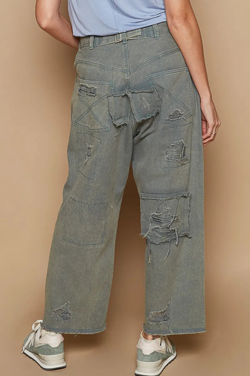 Vintage Wash Wide Leg Denim Jeans