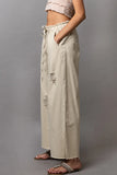 Bohemian Drawstring Distressed Wide-Leg Pants