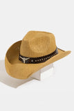 Bull Head Strap Studded Straw Cowboy Hat
