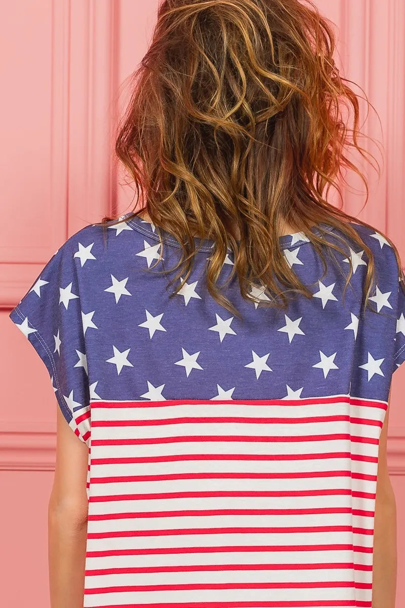 Star Rpinted with Stripe Combo Top