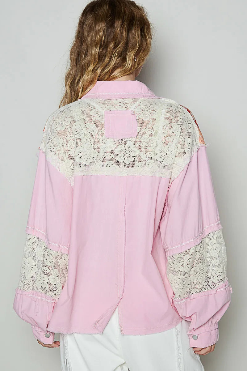 Patchwork Oversized Denim Jacket with Embroidered Flair