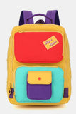 Contrast Nylon Backpack Bag with Handles - Mustard