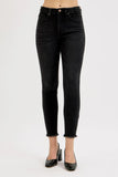 High-Waist Adjustable Fit Raw Hem Skinny Denim Jeans