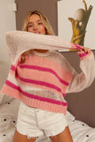 Mesh Accent Striped Pullover Sweater
