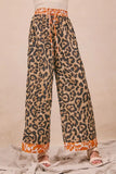 Animal Pattern Flowing Palazzo with Vibrant Banded Trim