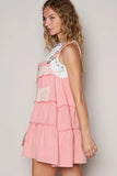 Lace Accent Tiered Denim Pinafore Dress