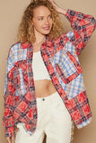 Patchwork Plaid Raw Edge Long Sleeve Shirt