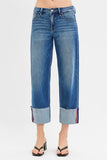 Full Size Mid Rise Crop Jeans with Tummy Control Cuffs