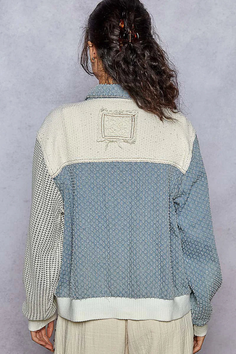 Patchwork Lace Accent Oversized Jacket with Pockets