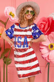 American Flag Theme Usa Print Sequin Dress