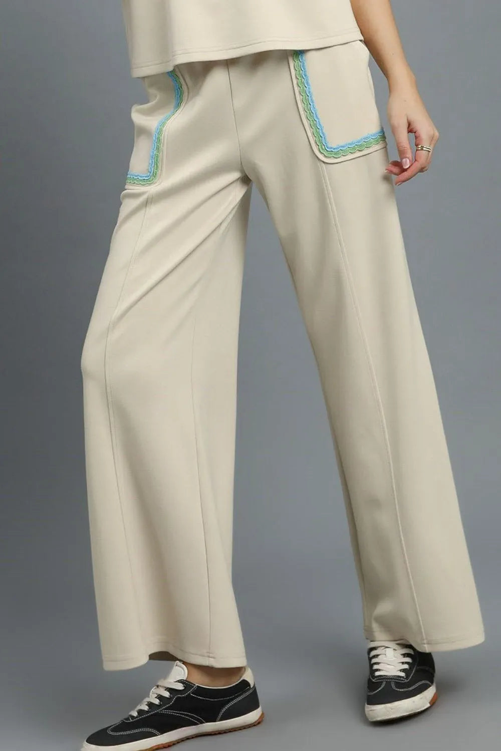 Drawstring Cargo Pants with Turquoise Accent Trim