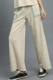 Drawstring Cargo Pants with Turquoise Accent Trim