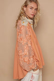 Bohemian Floral Knit Lace Detail Long Sleeve Blouse
