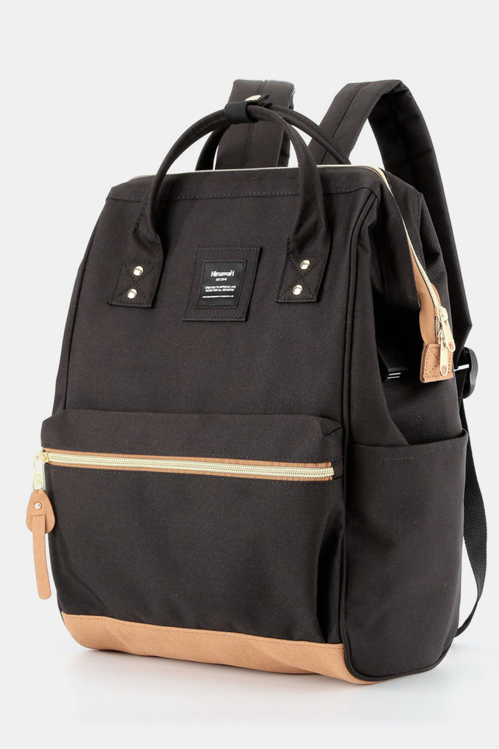 Contrast Waterproof Canvas Backpack Bag with Side Pockets - Black