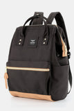Contrast Waterproof Canvas Backpack Bag with Side Pockets - Black