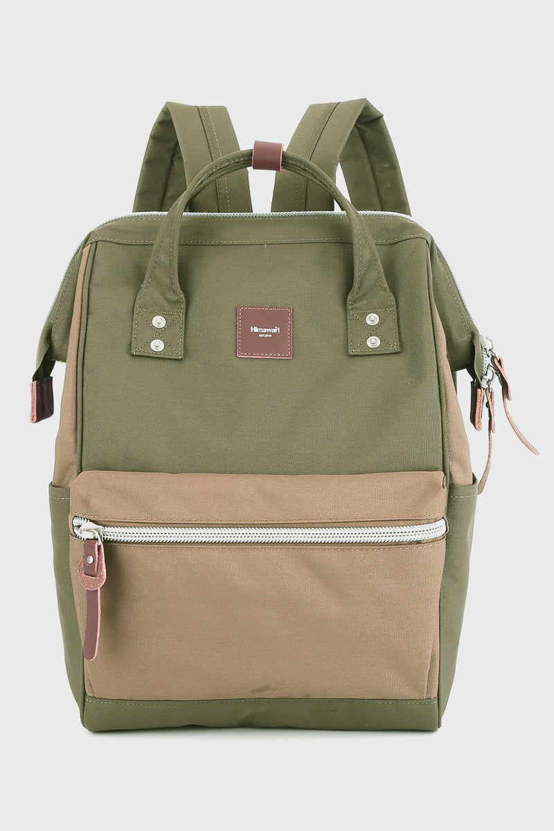 Water Resistant Canvas Backpack Bag with Side Pockets - Purple/Cream
