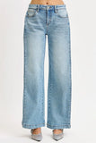 Mid Rise Barrel Snap Hem Adjustable Leg Jeans