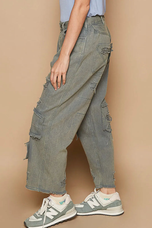 Vintage Wash Wide Leg Denim Jeans