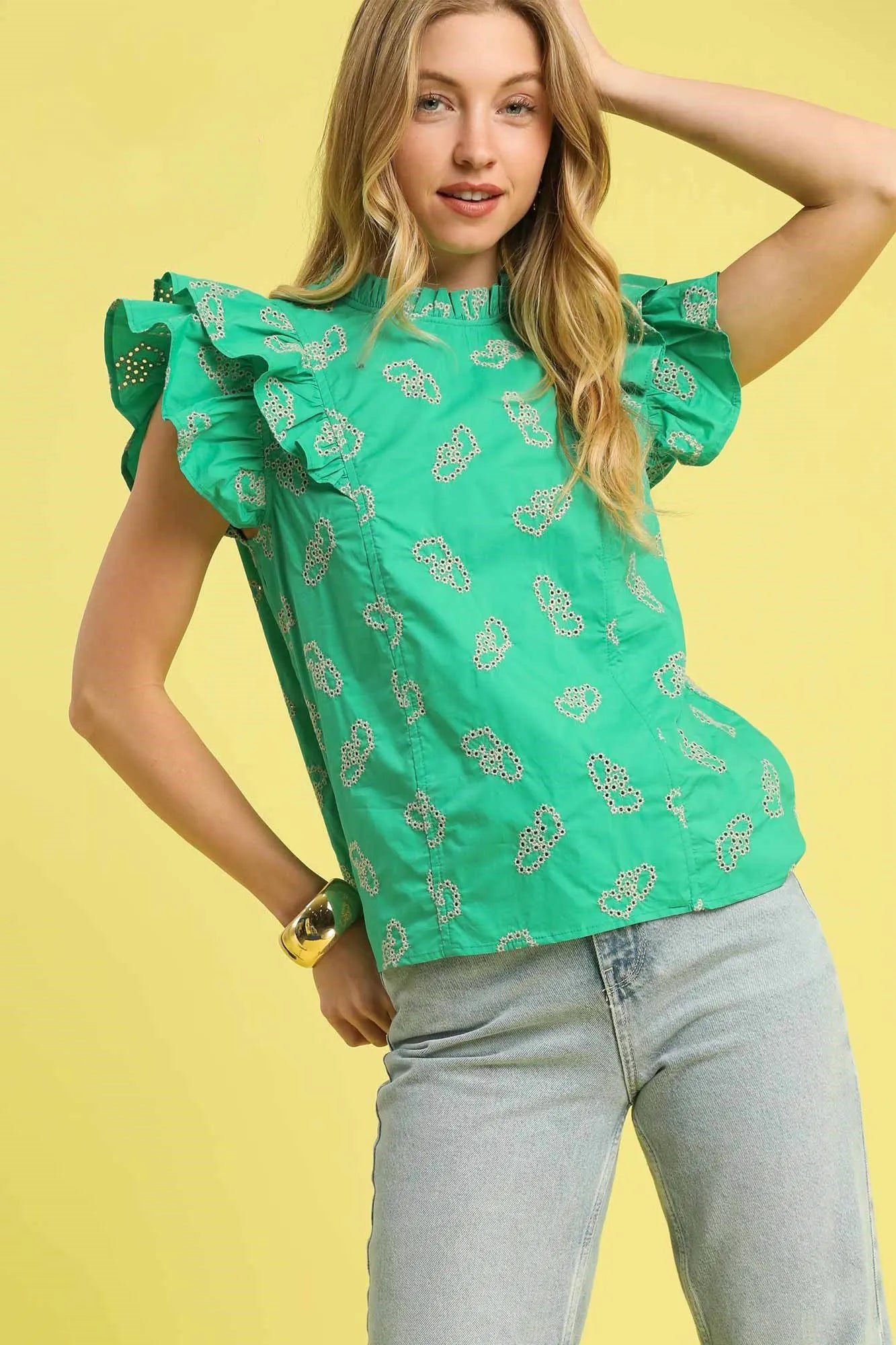 Floral Puff Sleeve Ruffle Blouse