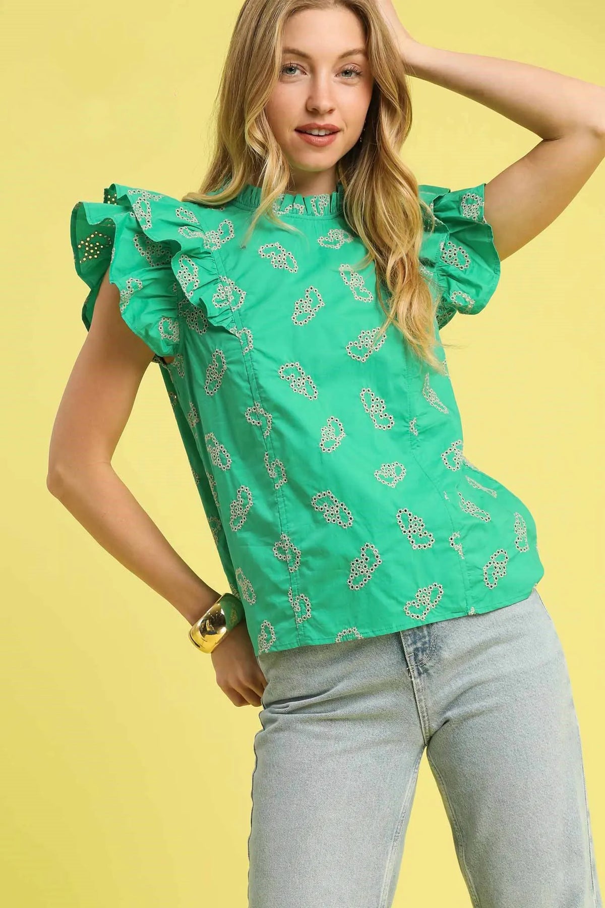 Floral Puff Sleeve Ruffle Blouse