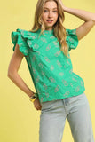 Floral Puff Sleeve Ruffle Blouse