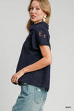 Lace Patch Feminine Short Sleeve Button Down Shirt