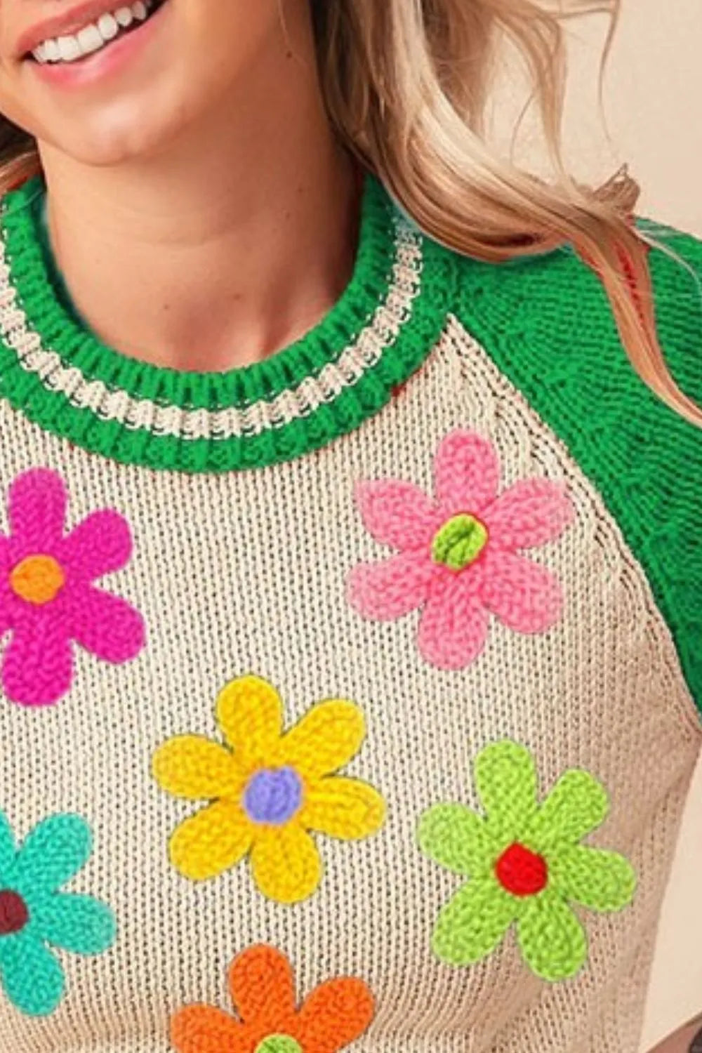 Floral Embroidered Striped Knit Pullover Sweater