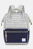 Waterproof Canvas Backpack Bag with Side Pockets - Grey/Pink/Stripe