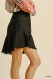 Linen-Blend Skirt with Frayed High-Low Hem and Pockets
