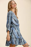 Boho-Chic Ruffled Wrap Dress with Elastic Waistbelt
