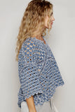 Crochet-Style Denim Top with Perforated Design
