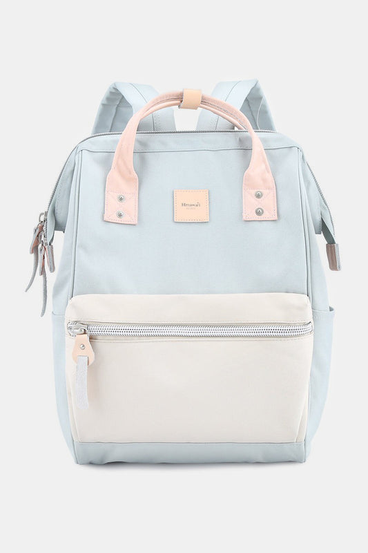 Water Resistant Canvas Backpack Bag with Side Pockets - Cream/Green