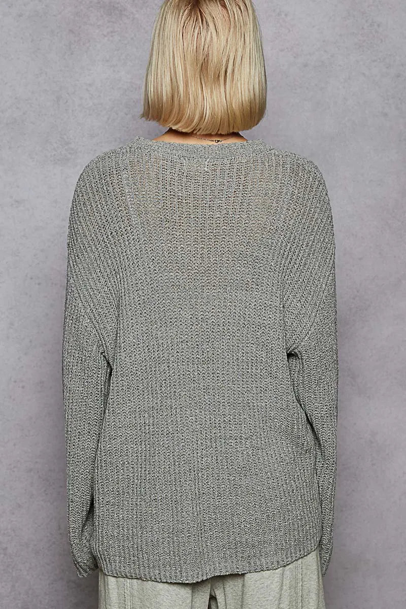 Chunky V-Neck Relaxed Knit Sweater