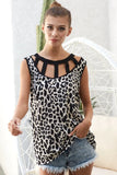Leopard Printed Soft Rib Knit Front Sut Out Top