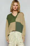 Geometric Patchwork V-Neck Long Sleeve Top