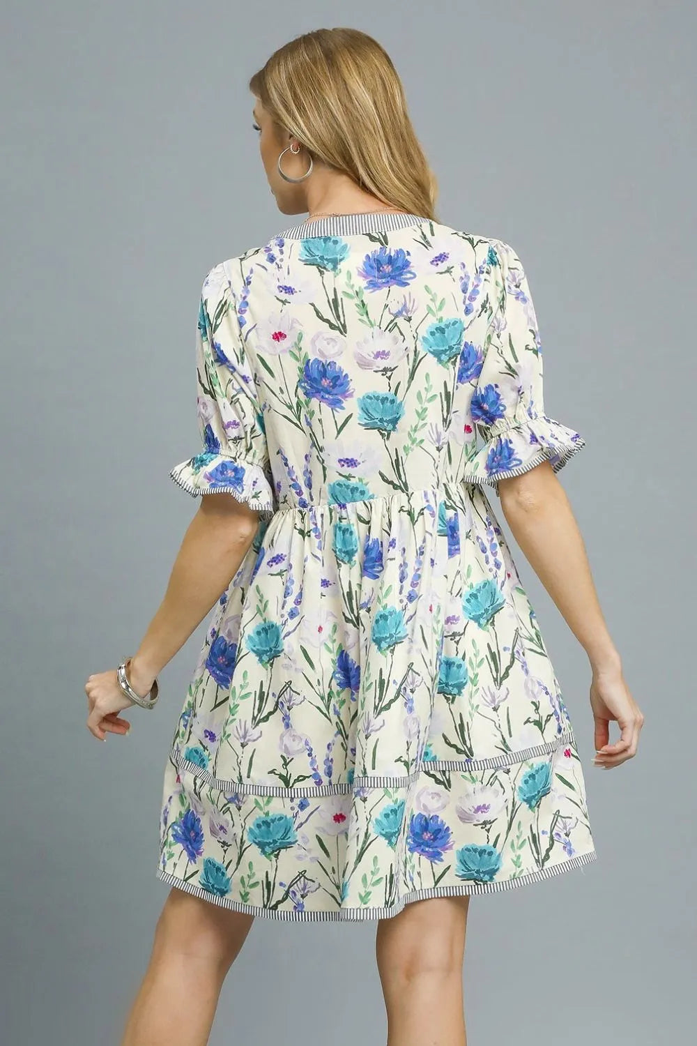 Botanical Charm A-Line Puff Sleeve Dress