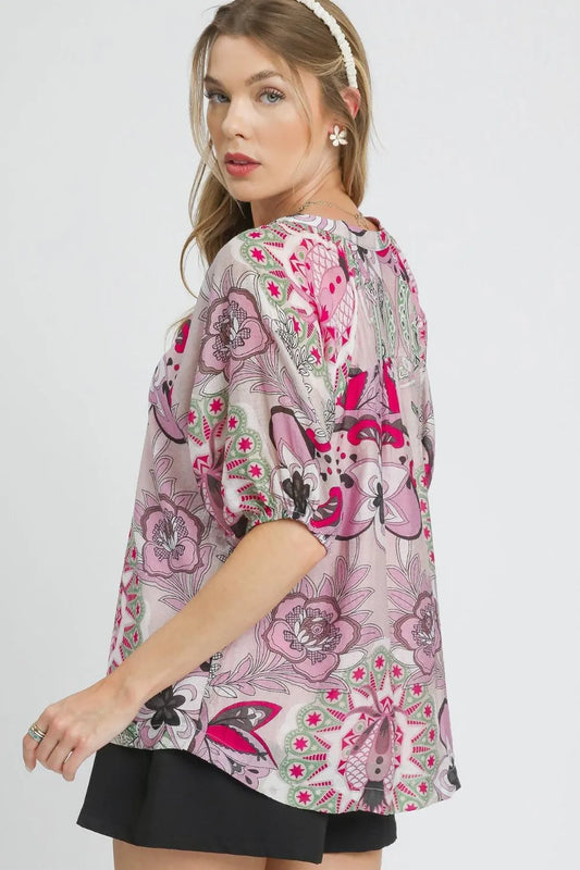 Botanical Butterfly Print Batwing Blouse